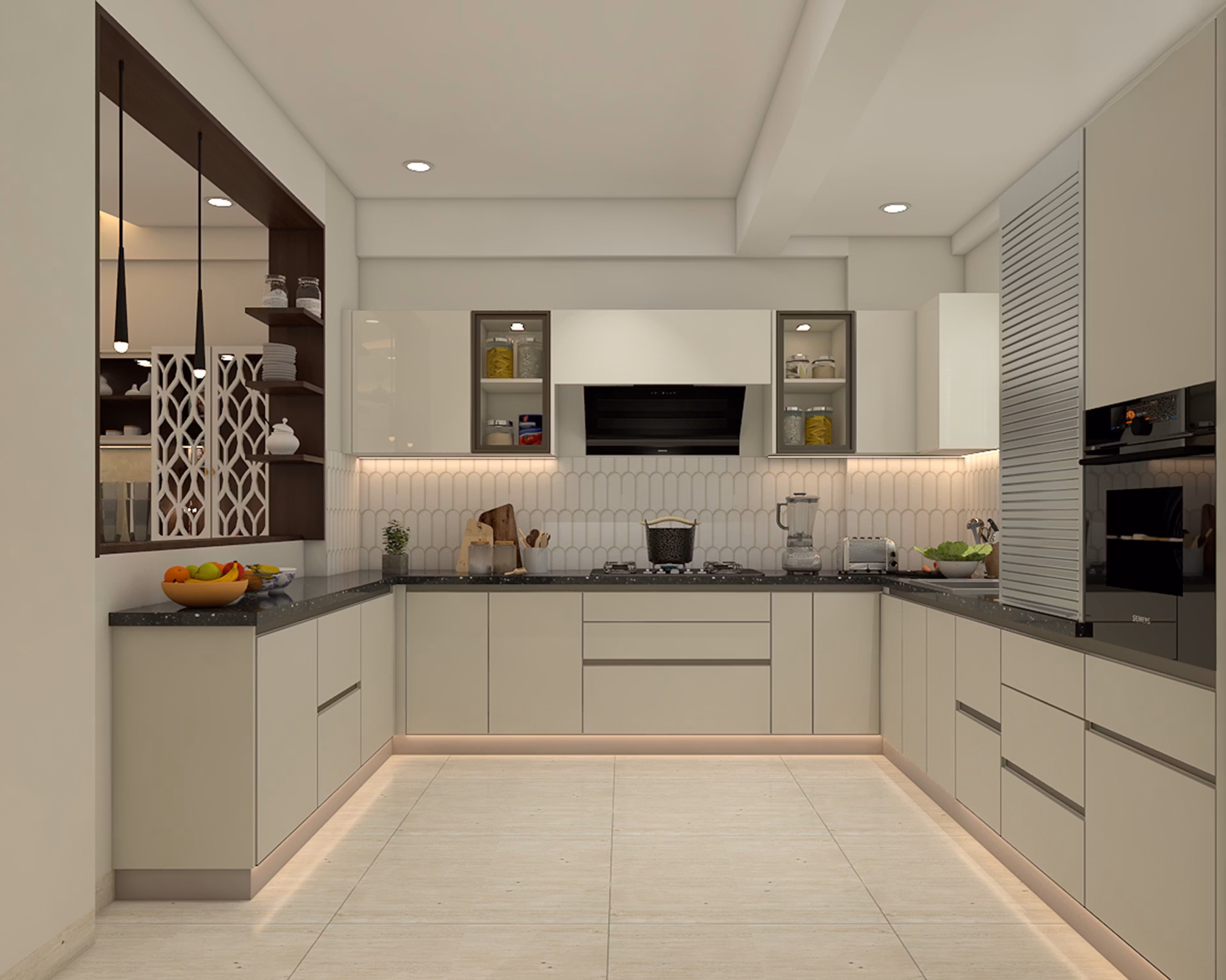 age green Contemporary U-Shaped Kitchen 